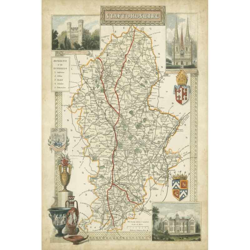 Map Of Staffordshire - Wrapped Canvas Print, 91cm H x 61cm W x 3.8cm D
