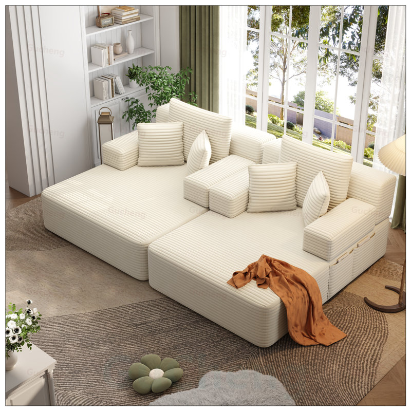 Ensemble 2 pièces surdimensionné de méridienne double, luxueux canapé-lit en velours côtelé moelleux avec 6 coussins et pochette de rangement pour les petits espaces, le cinéma maison et le salon