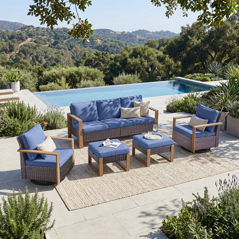 Allcot Outdoor PE Wicker Patio Furniture Set Comfortable, Weather-Resistant For Patios & Gardens, Blue, Brown
