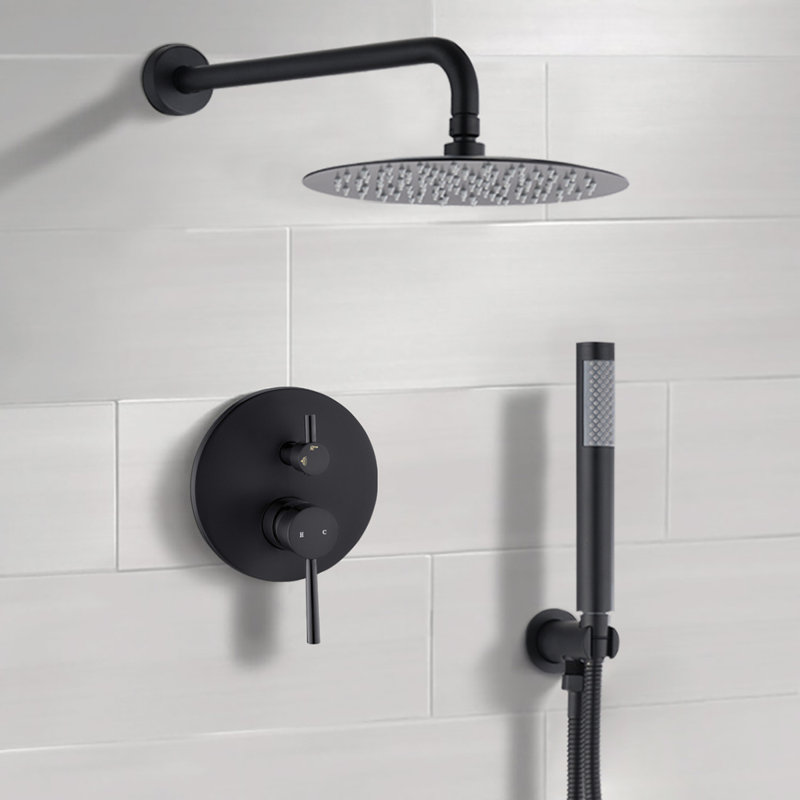 10" Matte Black Roud Rain Shower Head And Handheld Shower Head Set, Matte Black