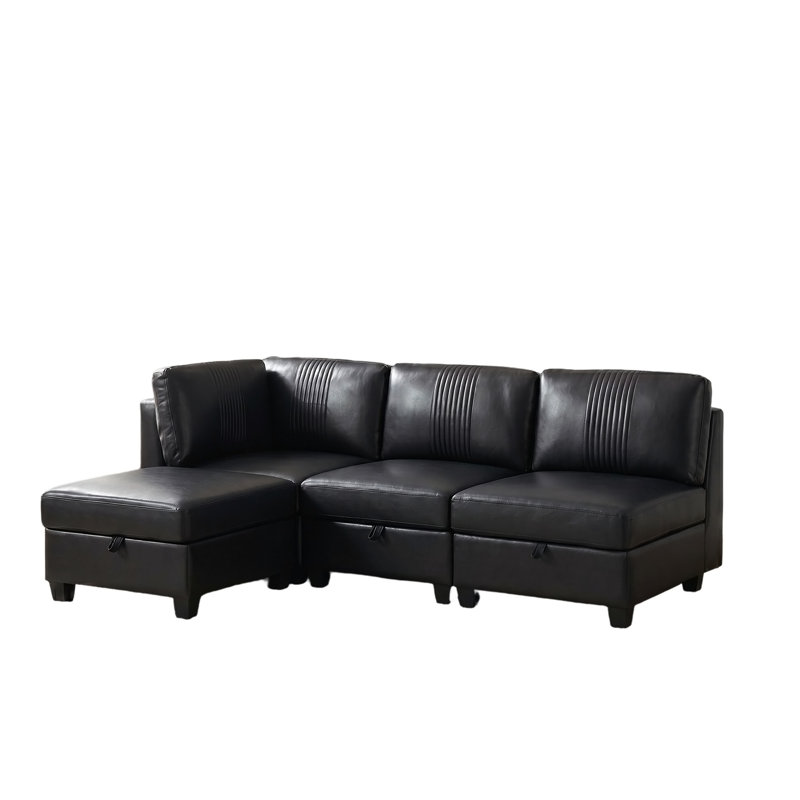Canapé modulaire flexible en polyuréthane, Similicuir noir, H 35,4 po x l 93,3 po x P 64,17 po