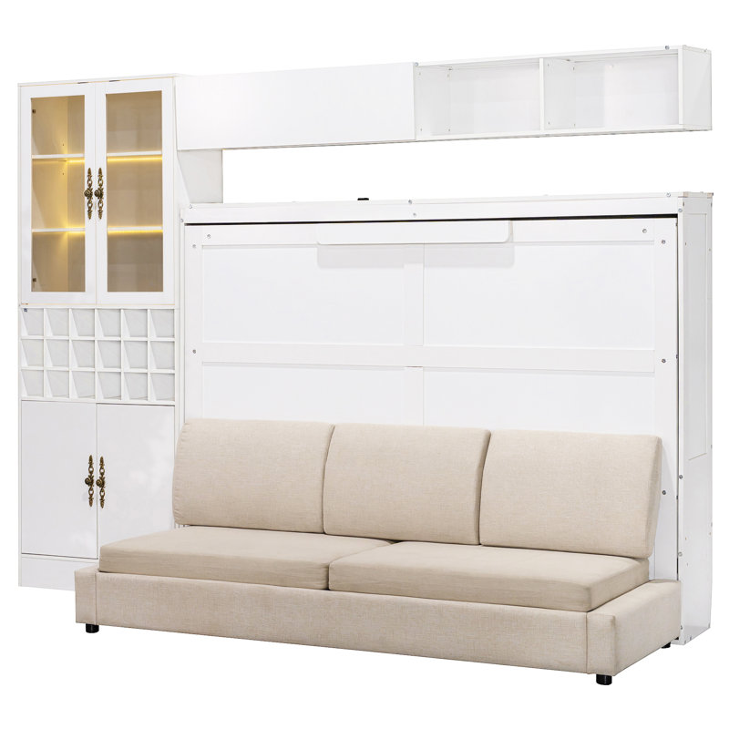 Lit double blanc, avec tablettes et multifonctionnel, peu encombrant, facile à utiliser, pour les appartements, Double, Blanc