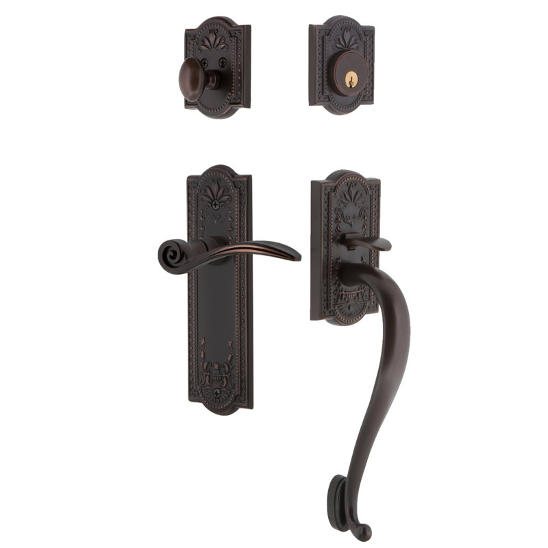 Nostalgic Warehouse Meadows Plate S Grip Handleset with Single Cylinder Deadbolt and Swan Lever, Timeless Bronze, Right