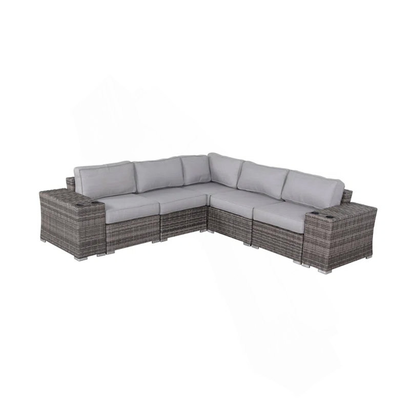 Ensemble de canapé modulaire en rotin 7 pièces avec coussins - assemblé 7 pièces