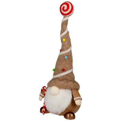 Gingerbread And Candy Gnome Christmas Decoration - 17" - Beige And White