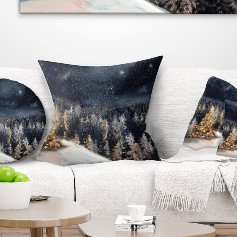 Coussin arbre de Noël paysage nuit, 16 po x 1 po, Coussin décoratif