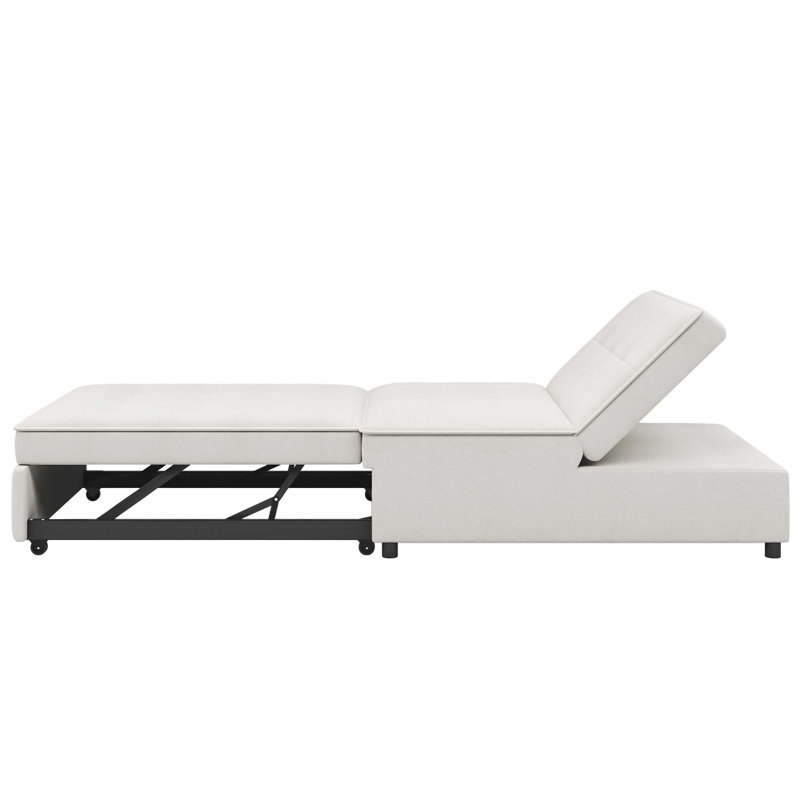 Versatile Folding Ottoman Bed with Storage and USB Port for Various Rooms, White Linen