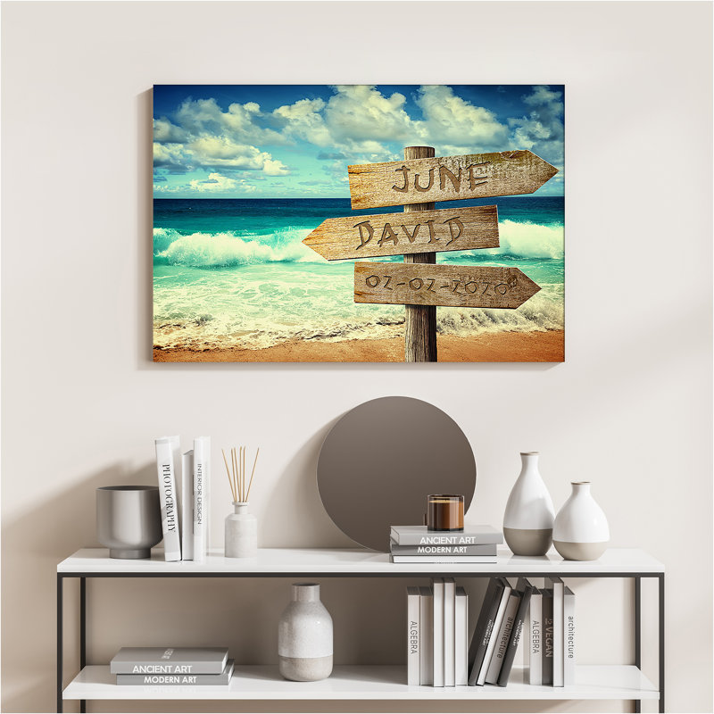 Art mural en bois personnalisé avec panneau de plage avec noms et date personnalisés, H 30 po x l 20 po, Oui