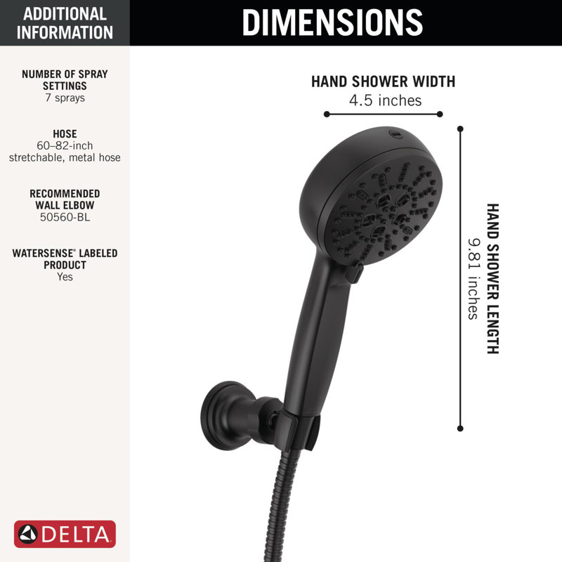 ProClean 7-Spray Wall-Mount Handheld Shower Head, High Pressure Spray Hand Shower with Hose, Matte Black