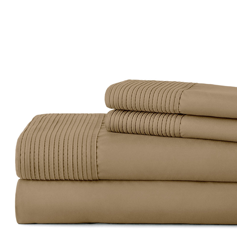 Vilano Springs Extra Deep Pocket Bed Sheet Set with Pleated Hem, Easy care, Pet Hair Resistant, Taupe