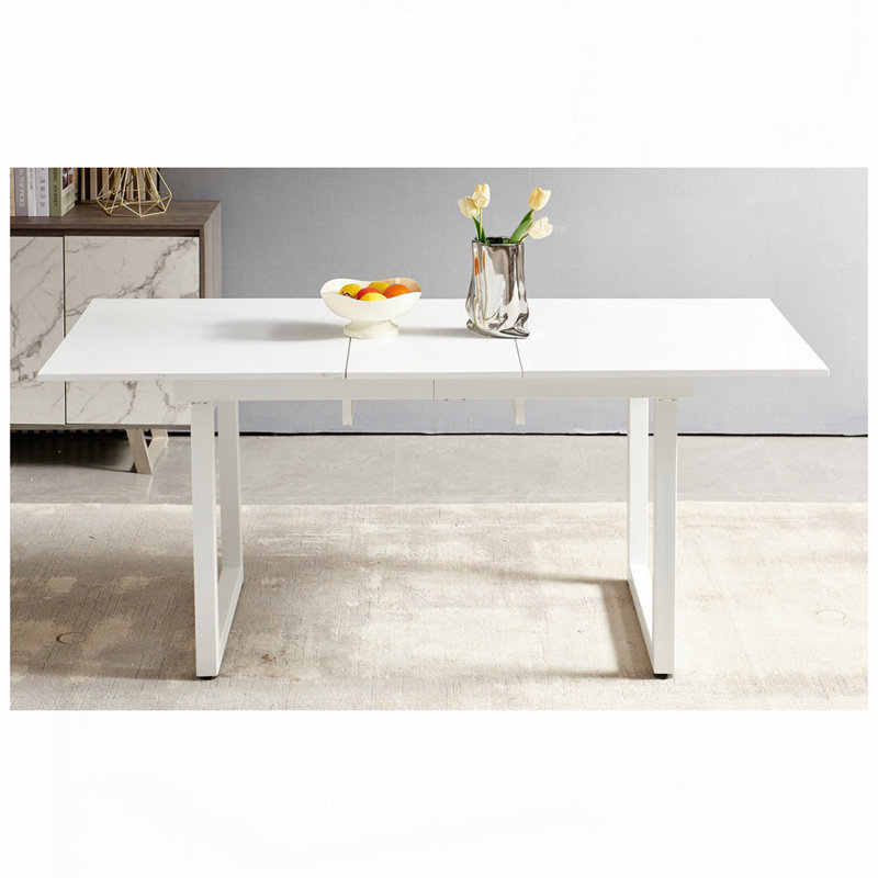 Table de salle à manger avec pieds en métal 55,11 "- 70,86", Blanc, Blanc