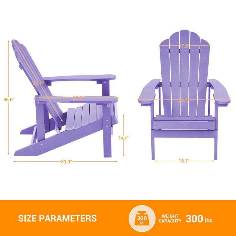 Chaise Adirondack en plastique résistante aux intempéries pour terrasse, Mauve