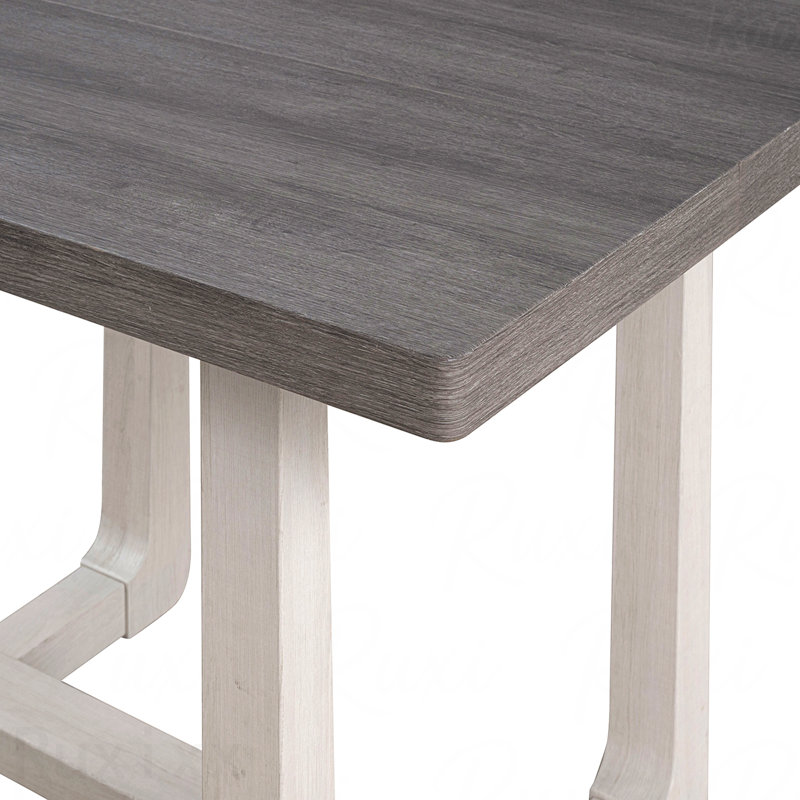 Transitional Dining Table Gray Wood Rectangle Trestle Base, Gray/Beige
