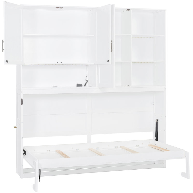 Twin Size White Bed With And Flexible Slats, Space Saving Foldable For Modern Living Areas Top Shelves , Limited Spaces