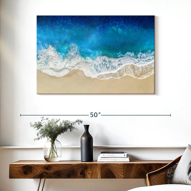 Gillard, vagues de l'océan turquoise d'en haut, H 26 po x l 39 po