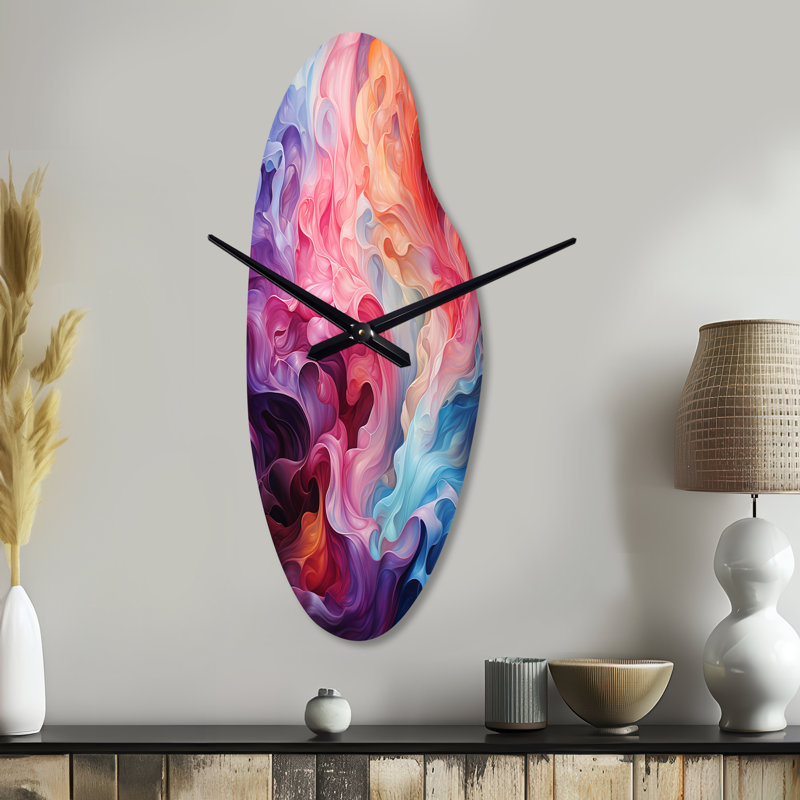 Grande horloge murale multicolore à forme incurvée Opt Art Radiant Spectrum II - forme unique, Moyenne