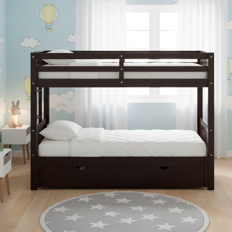 Lit superposé simple gigogne en bois massif avec lit gigogne pour garçons et filles, Espresso