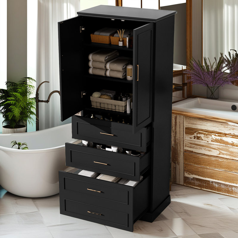 Armoire de rangement haute de 72,1 po avec 3 tiroirs et tablettes réglables?, Noir mat