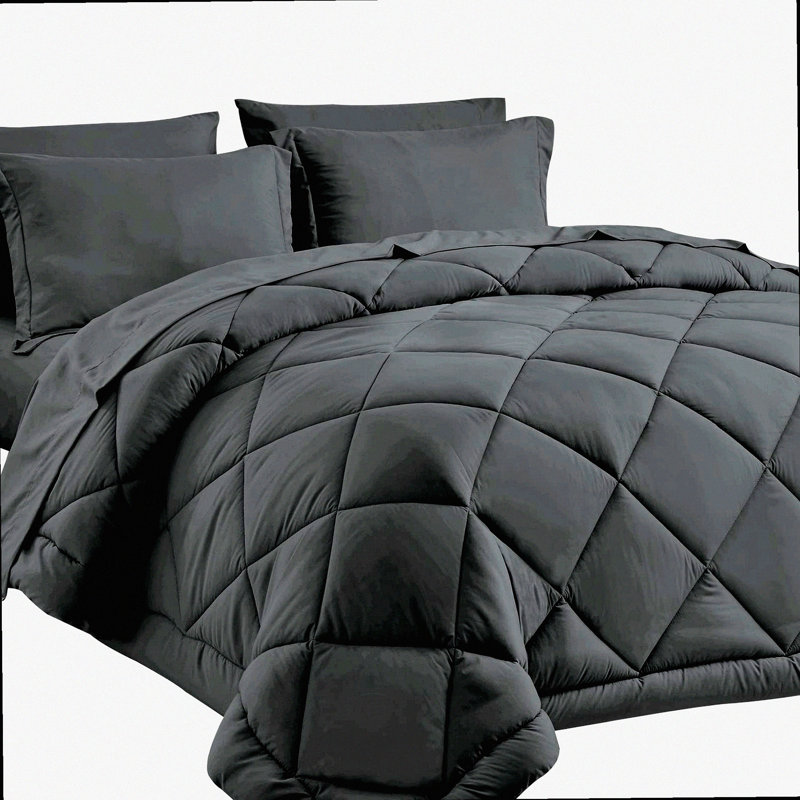 All Season Dark Grey Comforter Set - 7 Piece Bed in a Bag with Sheets - California King Bedding Set includes Comforter, Shams, Flat Sheet, Fitted Sheet, Pillowcases.