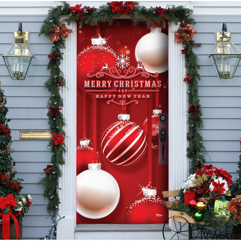 Bannière de porte de Noël 36 po x 80 po Red Ornaments