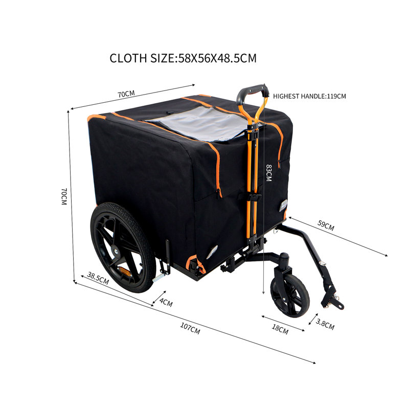 Poussette pliable pour jogging pour animaux de compagnie Porte-vélos Remorque à bicyclette pour chien Chat orange et noir - Idéal pour les petits animaux de compagnie