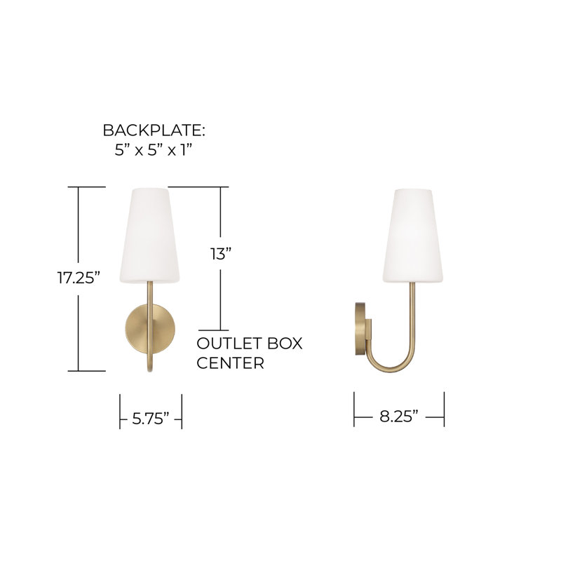 5.75" W x 17.25" H 1-Light Armed Sconce with Tapered Soft White Glass, Aged Brass