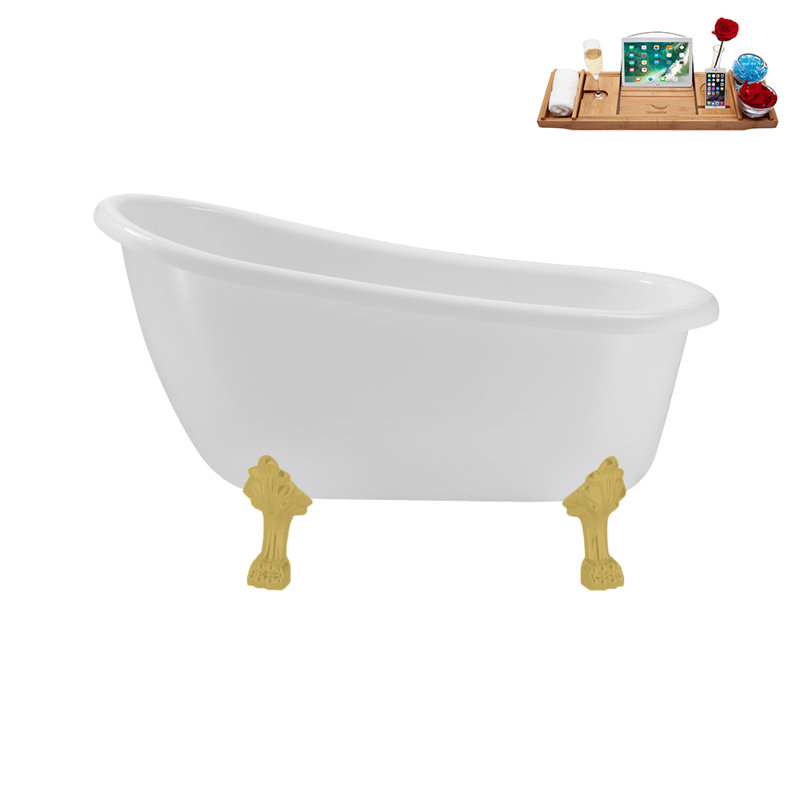 53.1'' x 25.6'' Freestanding Soaking Acrylic Bathtub, Brushed Gold, Matte Pink