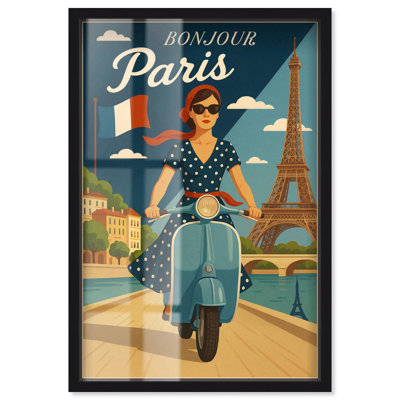 Scooter French Travel Shadowbox Print Travel Poster Art by Art Remedy