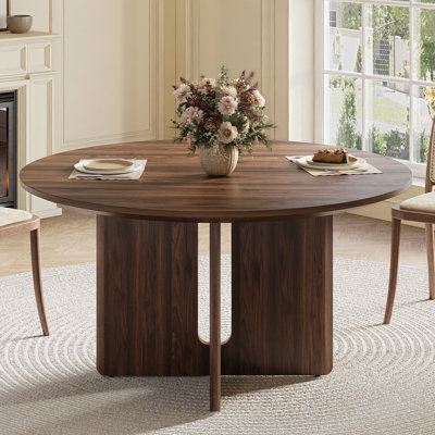43.3'' Round Cross Pedestal Dining Table, Wood Kitchen Table For 4