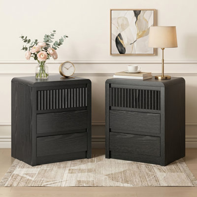Ensemble de table de chevet cannelée de 50 cm de large avec 3 tiroirs pour chambre à coucher, table d'appoint pour salon