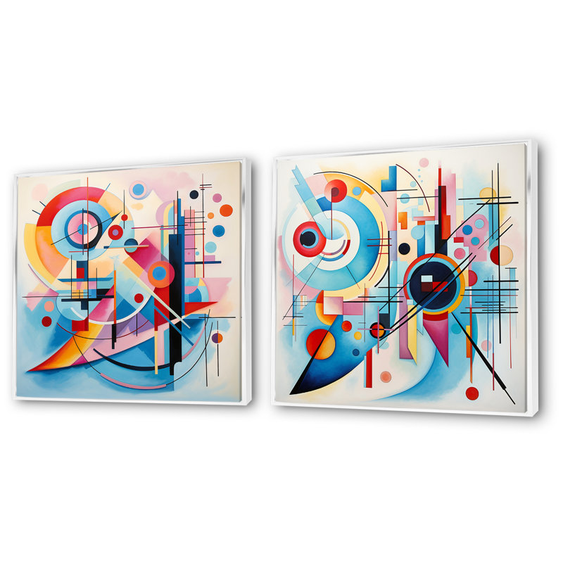 «Blue and Pink Abstract Geometric Vision IV», ensemble de 2 reproductions d'art géométriques abstraites, Cadre blanc