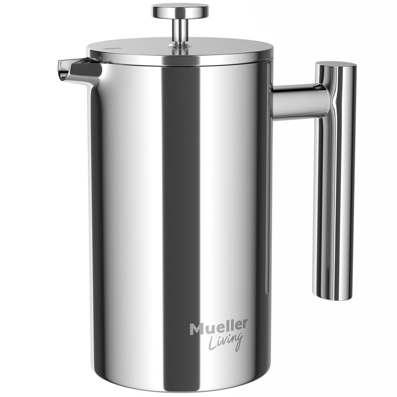 MuellerLiving French Press Coffee Maker 20oz, Stainless Steel French Press Coffee, 4 Filter Heat Resistant Double Insulated, Rust-Free, Food Grade, Dishwasher Safe Coffee Pot