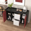 Buffet noir avec portes rouges - 2 tiroirs, style de panneau unique, 2 compartiments de rangement ouverts, armoire d'appoint moderne avec bar à café-76890825