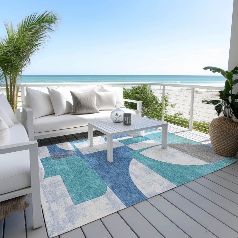 Tapis lavable intérieur / extérieur Daeel - bleu sarcelle, 3 pi x 5 pi