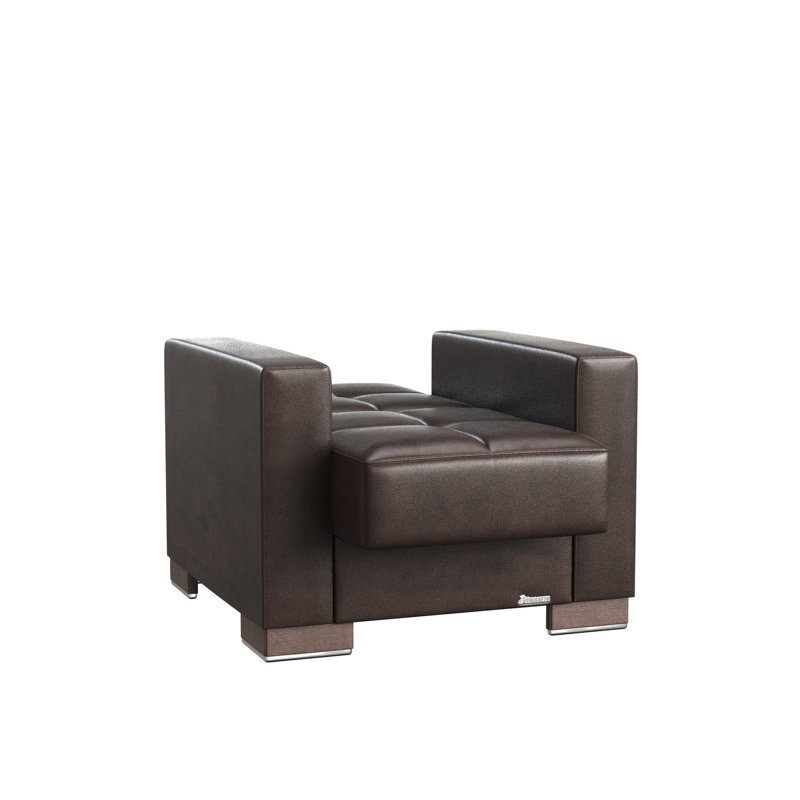 Fauteuil rembourré, brun - Pu. Élégant et peu encombrant. Fauteuil convertible rapide en canapé-lit avec compartiment de rangement Idéal pour les petits espaces. Facile
