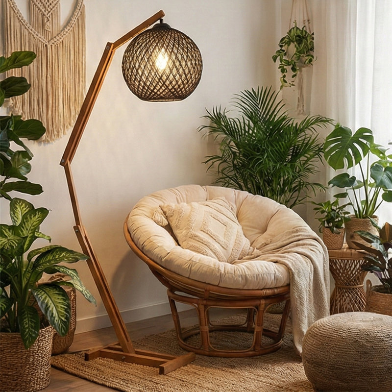 Oslo Adjustable Solid Wood Floor Lamp With Handmade Jute, Ink