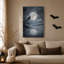 «Blue Moonlit Lake with Bare Trees and Crow», art mural sur toile-1416599737
