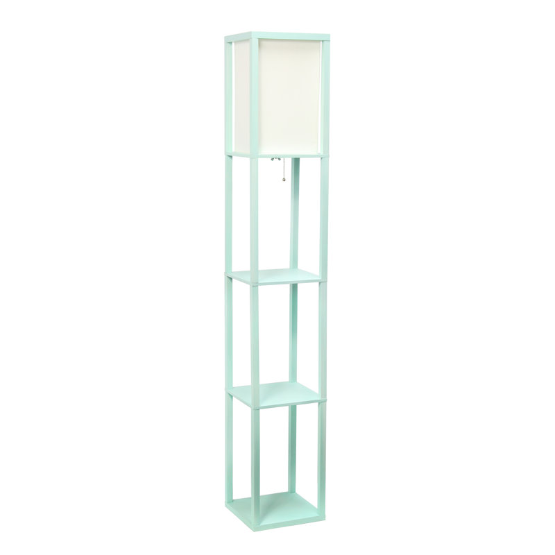 Aqua Painted Three Shelf Floor Lamp with White Shade