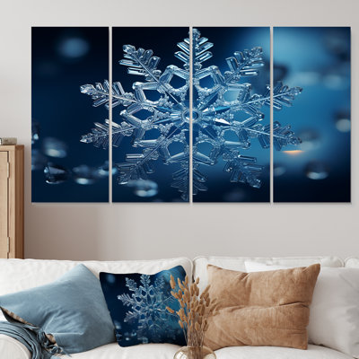 Blue Snowflake Holiday I - Winter Landscape 4 Piece Wall Art Decor