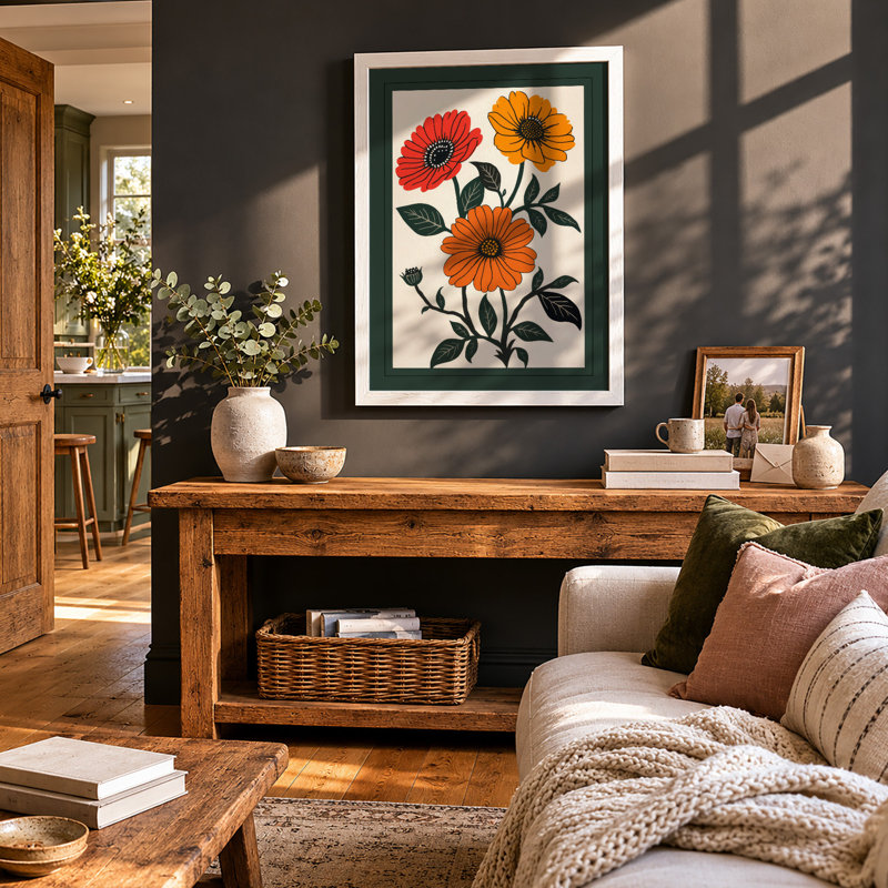 Daisy Study Botanical - Framed Print, A2 - 59.4 x 42.0 cm, White