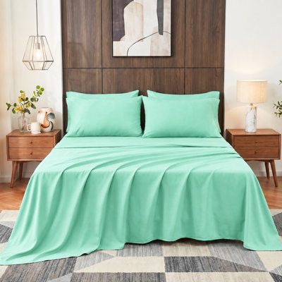 King Size 4 Piece Cotton Sheet Set, Cooling Breathable Bed Sheets, Soft Hotel-Inspired Bedding, Mint Luxury Sheets with 16" Deep Pocket, Wrinkle Resistant & Easy Care