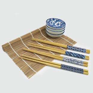 Sushi Set Blue & White Splash 4 pcs with Chopsticks - Made In