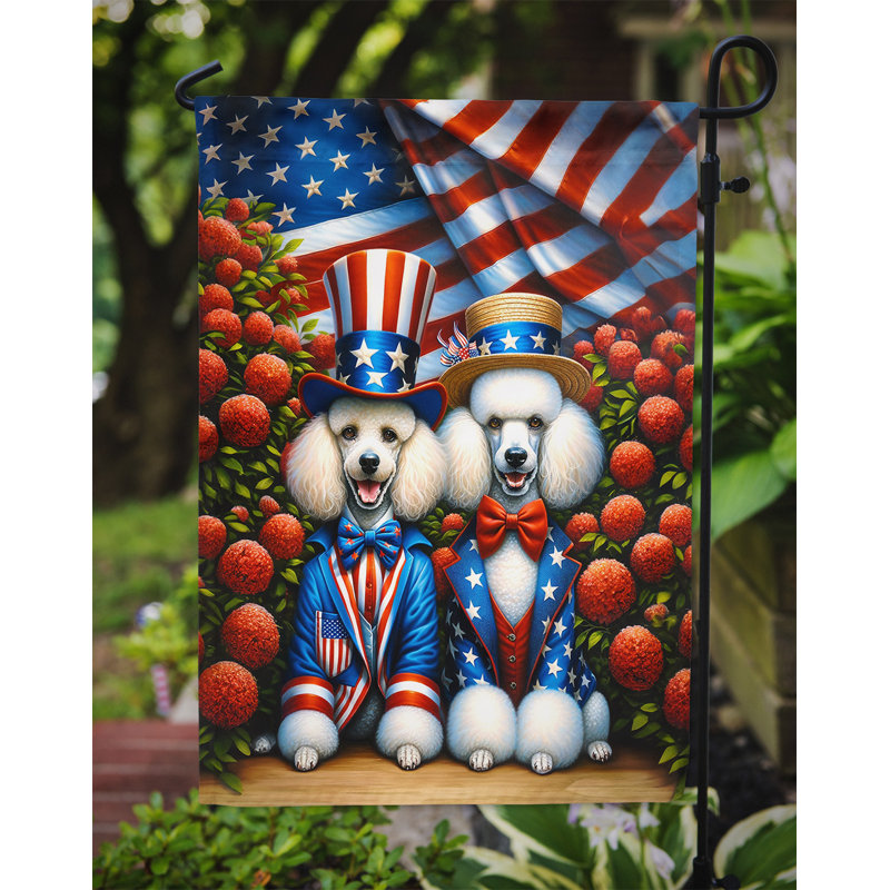 Drapeau All American Garden, Bleu / rouge / caniche blanc