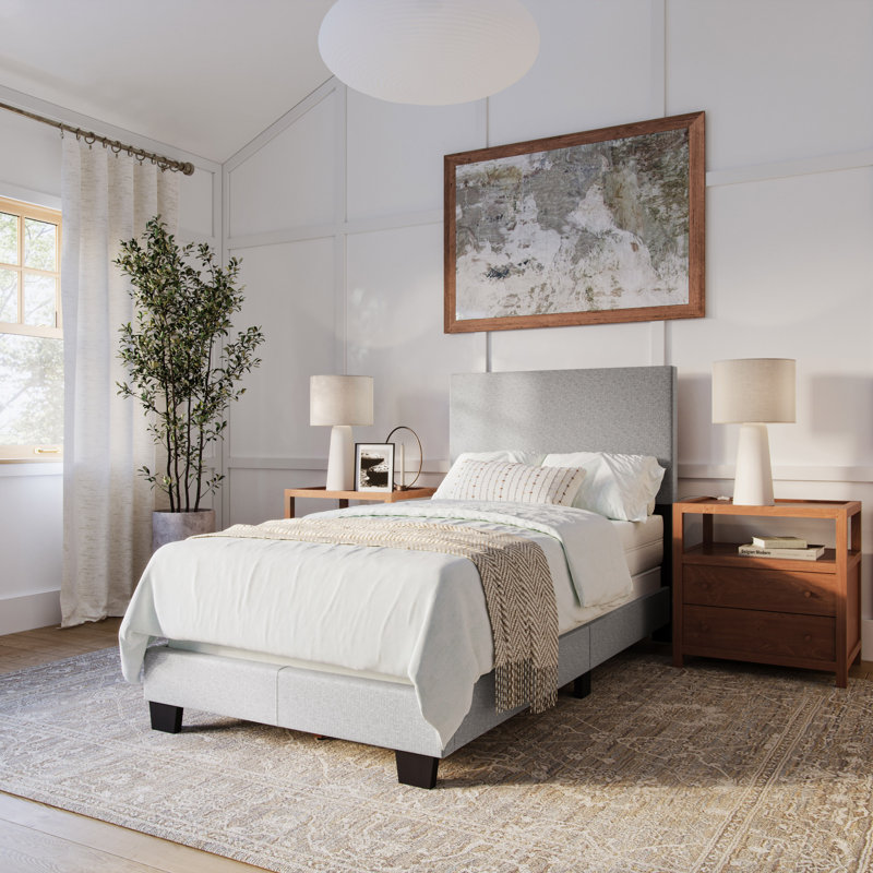 Lit tapissier Arlea, Simple, Polyester gris clair