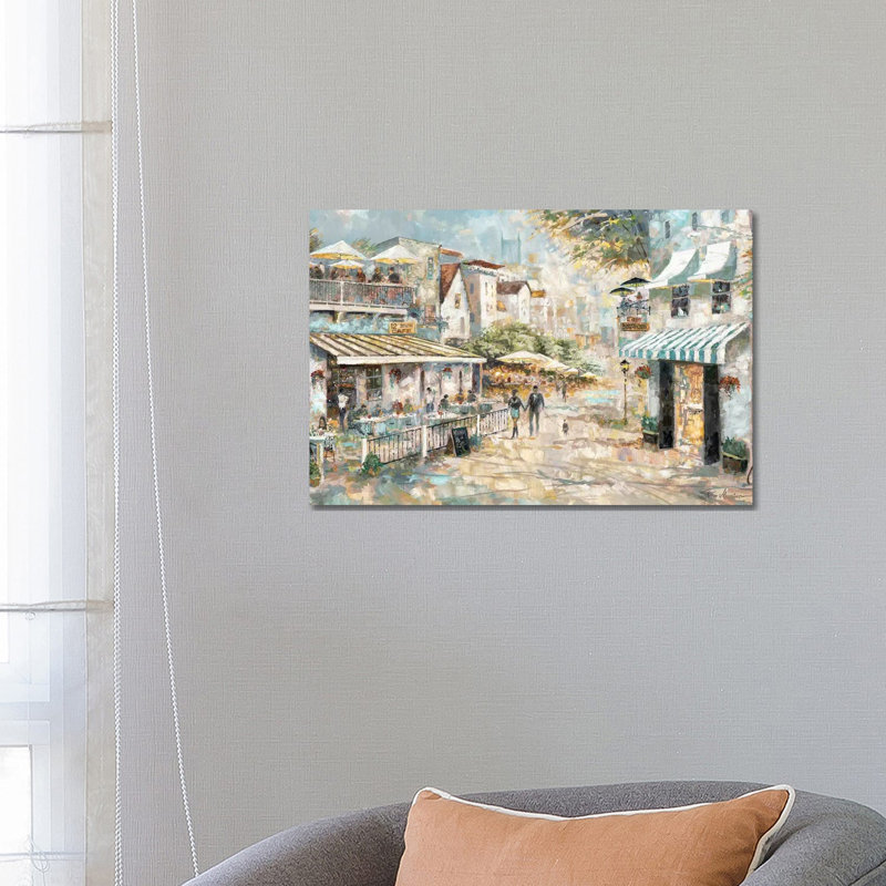 «Rooftop Café» par Ruane Manning - reproduction d'art, Toile tendue, Aucun mat, H 18 po x l 26 po x P 1,5 po