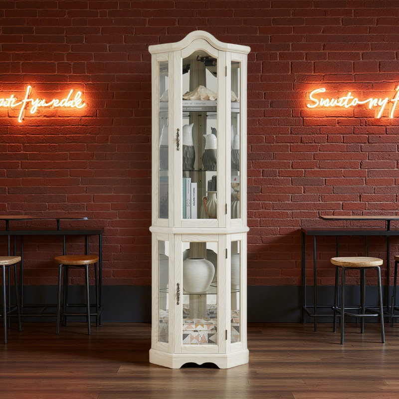Vitrine de coin lumineuse avec portes et tablettes en verre trempé - rangement élégant en chêne pour le décor du salon et de la chambre à coucher