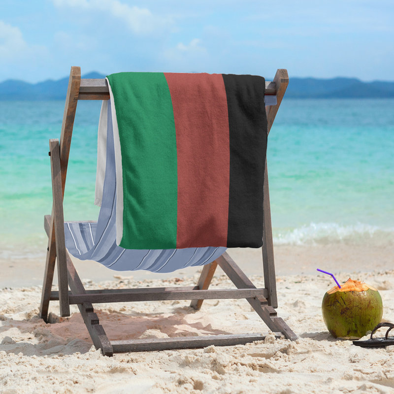 Cotton Blend Lightweight Beach Towel, Green/Gold/Black