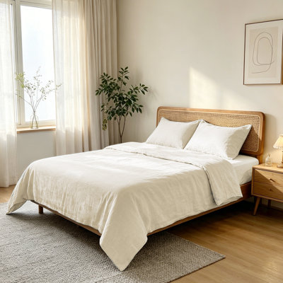 100% Flax Linen Solid Duvet Cover Set with Pillow Shams