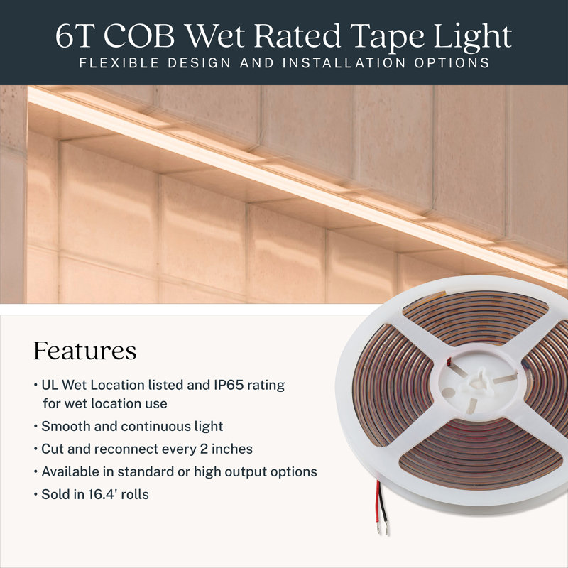 6T Series COB Wet Tape Light Standard 3000K 16-Foot
