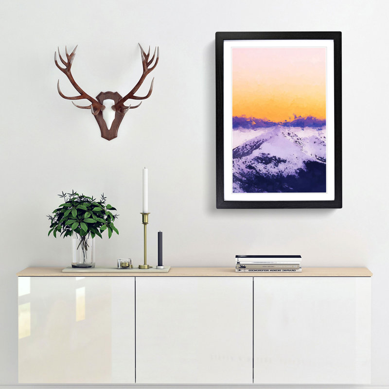 Peach Sky over the Mountain in Abstract - Picture Frame Graphic Art Print, 48cm H x 36cm W x 2cm D, Black Framed